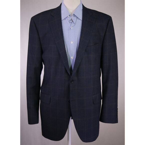 Peter Millar Blue/Black/Brown Check Wool 2-Btn Sportcoat Blazer 44L - Picture 2 of 9